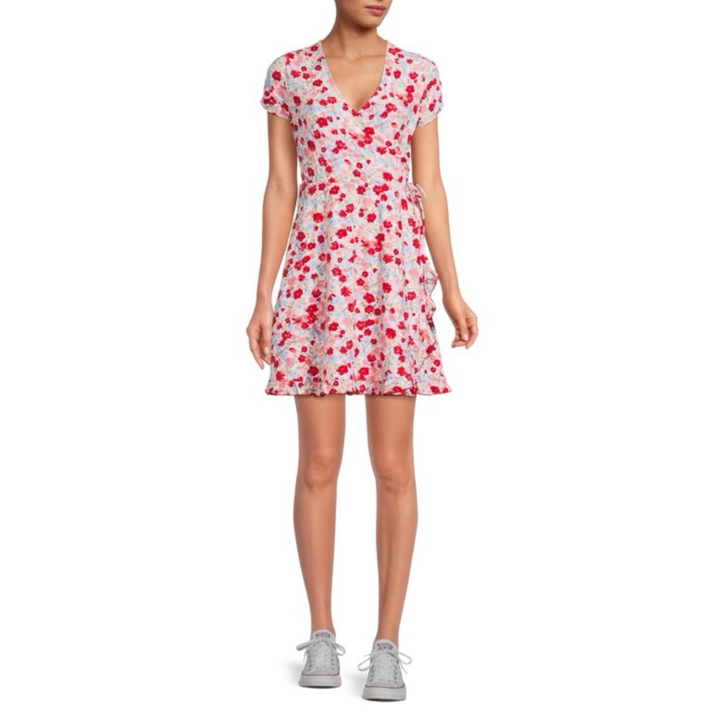 Flirty Red❤️ & Pink 🩷 Floral Wrap Dress Size XS no boundaries